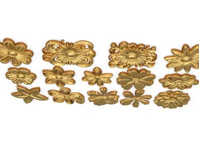  Decorative Flowers Set 01 3D model