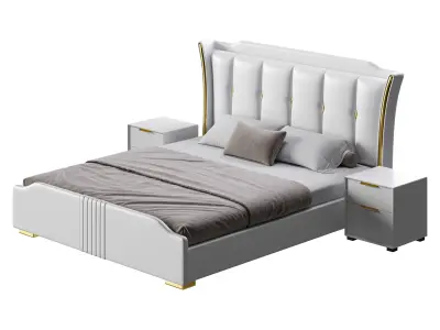 Wide Victorian Wingback Bed 3D model
