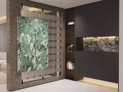 Modern Minimal Lounge with Abstract Art Wall 3D model