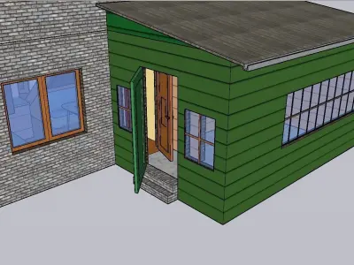 2 flors furnished middle-side house Low-poly 3D model