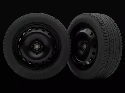 Car steel wheels with LODs Low-poly 3D model