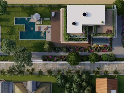 Villa model modern house with car parked 3D model