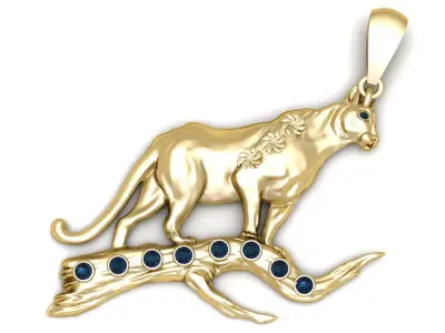 Golden Panther on Branch Pendant 3D Printable Model 3D print model
