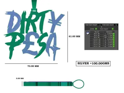 Iced Out Hip Hop dirty pesa Luxury Silver Pendant Flexing Money 3D print model