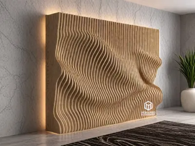 Parametric Wavy Wooden Wall Decor 25 - wood cutting machines  3D model