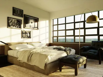 Living room with Bedroom scene in native blend file  3D model