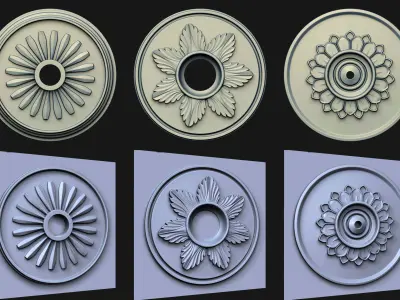 40 Rosette Ceiling Base Mesh and VDM Brushes Pack  Low-poly 3D model