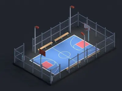 Cartoon Low Poly Basketball Court Low-poly 3D model