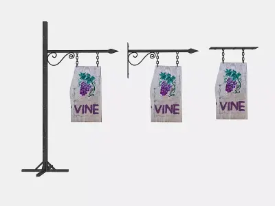 old woodden vine sign Low-poly 3D model