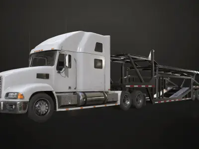 Semi Truck Car Carrier Trailer Low-poly 3D model