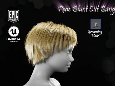 Pixie Blunt Cut Bangs Groom RealTime Hairstyle Unreal Engine 4 Low-poly 3D model