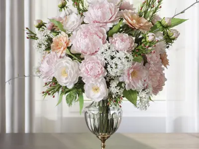 Flower Set 071 peonies gold crystal vase 3D model