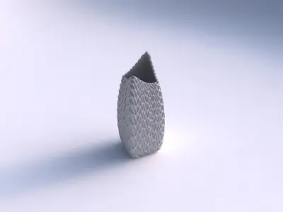 Vase double arc rectangle with wavy grid piramides 3D print model