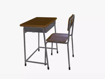 Japanese School Class Desk and Chair Low-poly 3D model
