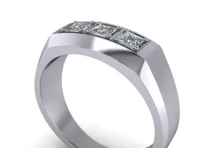 3 Three Stone princess Cut Traditional Mens Wedding band Ring 3D print model