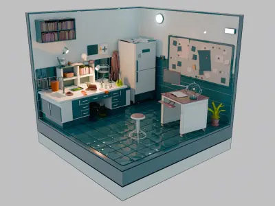 Stylized Laboratory Diorama - 3D Model-Game Ready-PBR Textures 3D model