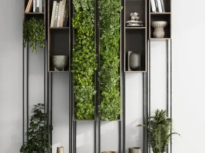 Metal Shelves Decorative With Plants and Book 3D model