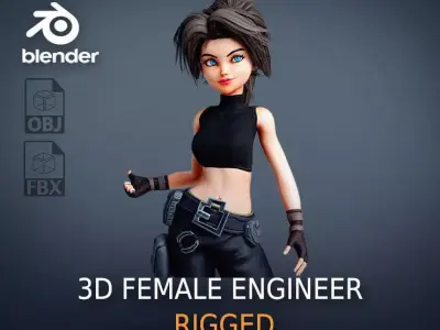 Fantasy Engineer 3D Female Character Model Low-poly 3D model