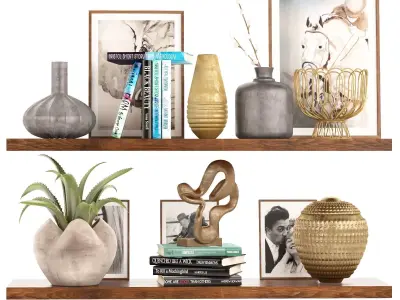 Shelf decor and accessories books and vases 3D model