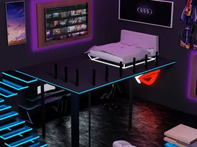 3D Neon Gaming Room   3D model
