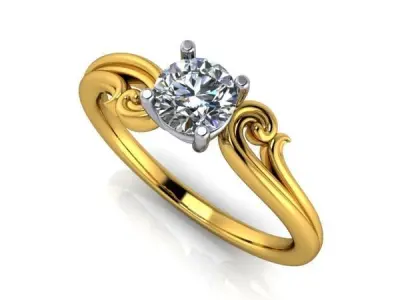 Vintage Half Carat Solitaire scroll art design engagement ring 3D print model