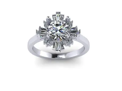 Cluster ring with Rounds and Baguettes 3D print model