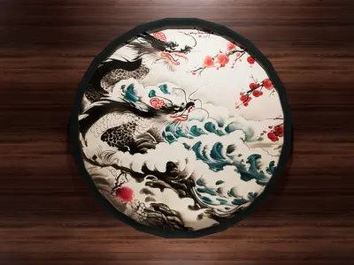 4 Old Style Japan Dragons Pictures Low-poly 3D model Low-poly 3D model