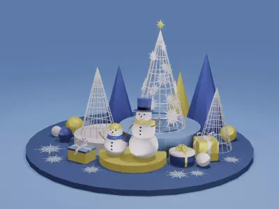 Set of Christmas decorations and podium display 3D model