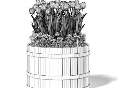 Barrel with Flowers 3D Model 3D model