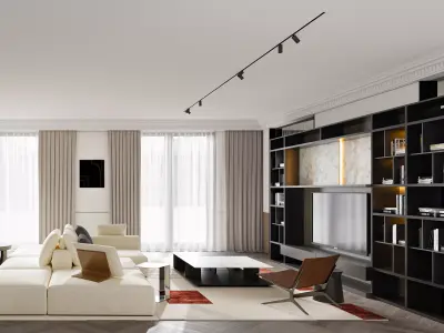 Modern living room dining room interior scenes 433 3D model