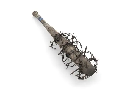 Baseball Bat with Nails and Barbed Wire Low-poly 3D model