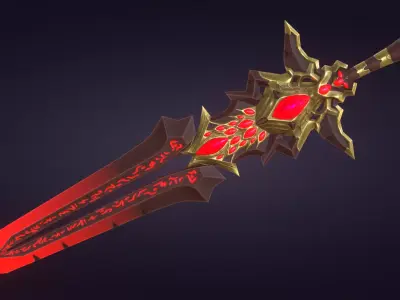 Fantasy Stylized Sword Game Ready Melee Weapon Gems Crystals Low-poly 3D model