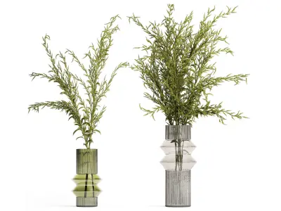 Bouquets of green branches of Solidago flowers in a vase 402 3D model