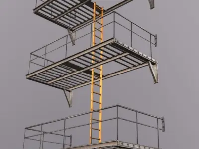 Fire Escape Stairs Low-poly 3D model