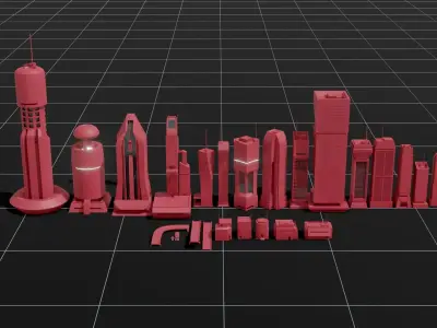 Lowpoly SciFi Kitbash set Low-poly 3D model
