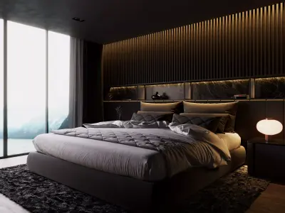 Luxury Master Black Bedroom 3D model