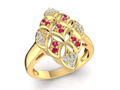 Luxury Floral Ruby Diamond Ring for Women 1730 3D print model