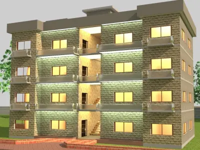 3D APARTMENT BUILDING WITH AUTOCAD DWG 3D model