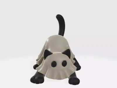 Cute Cat Ghost Figurine Halloween Cat Decor Adorable Kitty  3D print model