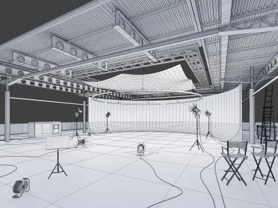 Studio hangar exterior Low-poly 3D model