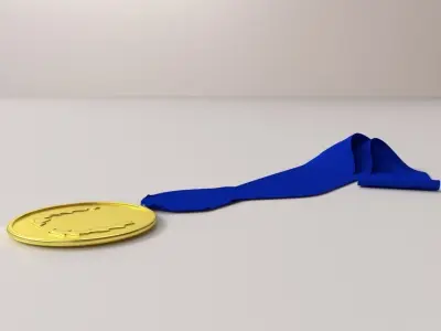 Medallion gold medal with ribbon 3D model