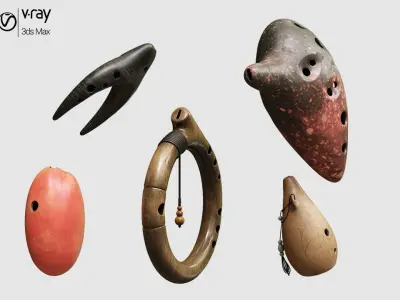 Ocarina Collection musical instrument made of wood 3D model