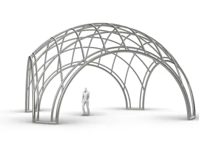 Dome Structure with Arched Entry and Diagonal Wireframe Design 3D model