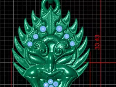 Gold dragon head pendant 3D printable model   3D print model