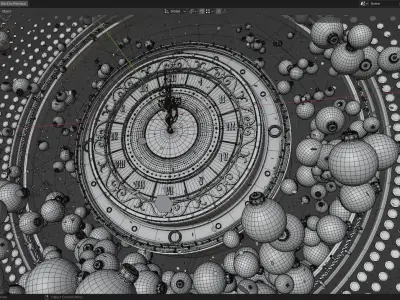 Animated New Year Clock Scene 3D model