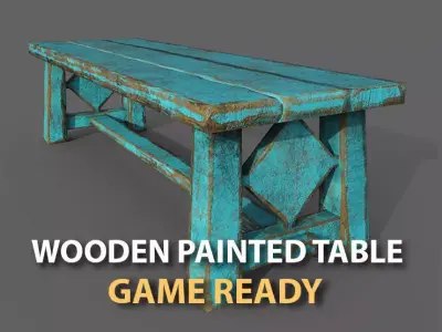 wooden painted  table  Low-poly 3D model