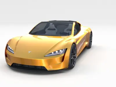 Tesla Roadster 2020 Yellow with interior and chassis 3D model
