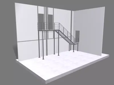 Attached metal staircase to the second floor 3D model