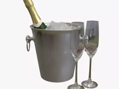 Champagne Glasses and Ice Bucket 3D model