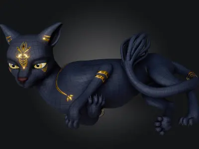 Egyptian Bastet Cat Rigged Low-poly 3D model